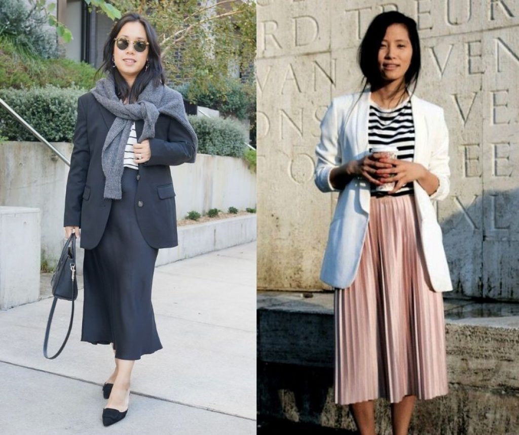 Skirt and blazer as winter work outfit