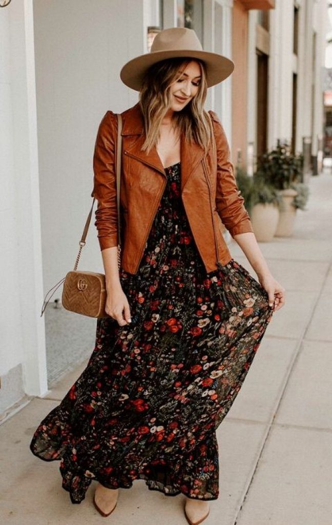 Wear black floral maxi with blazer for winter occasions
