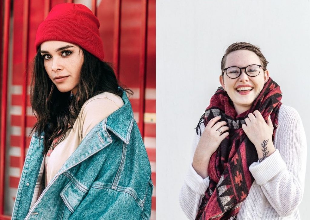 Accessorise winter outfits with a beanie and scarf